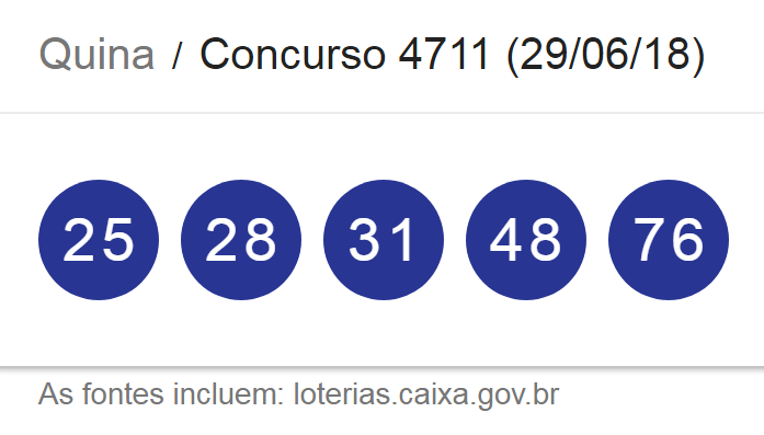 Confira a divisão do rateio da Quina do resultado do concurso 4611 / Resultado da Quina / Imagem de captura Loterias Caixa