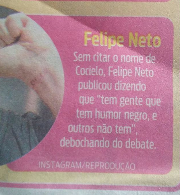 "Chega de apanhar calado", diz Felipe Neto contra um Jornal de Belo Horizonte