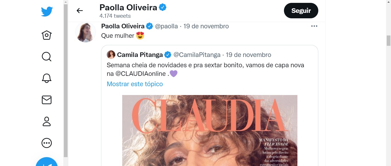 Camila Pitanga desabafa sobre homossexualidade, maternidade e saída da Globo / Reprodução: Twitter