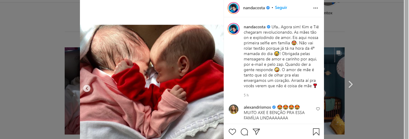 Nanda Costa e Lan Lanh Apresentam as Filhas Gêmeas pela Primeira Vez na Web / Reprodução: Instagram 