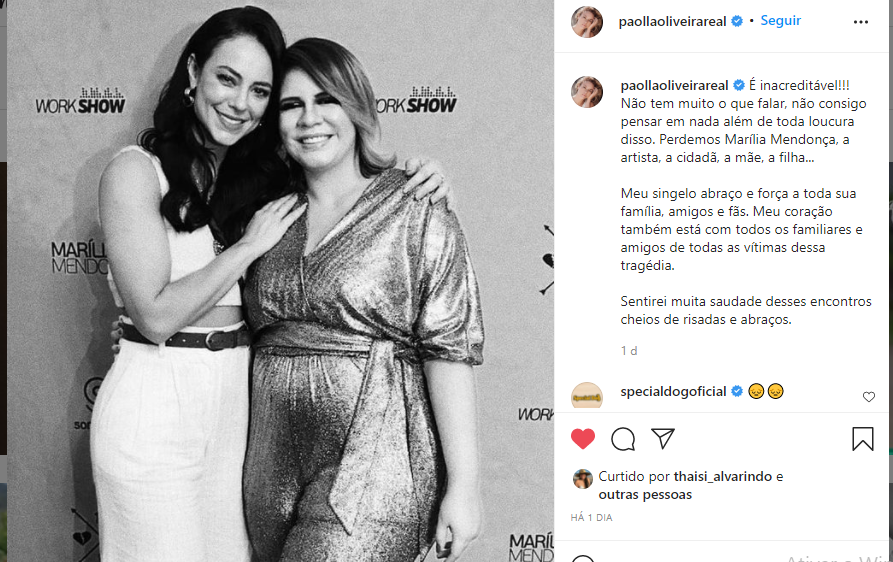 Paolla Oliveira Abre o Coração e Faz Homenagem Emocionante; Confira Detalhes/ Reprodução: Instagram