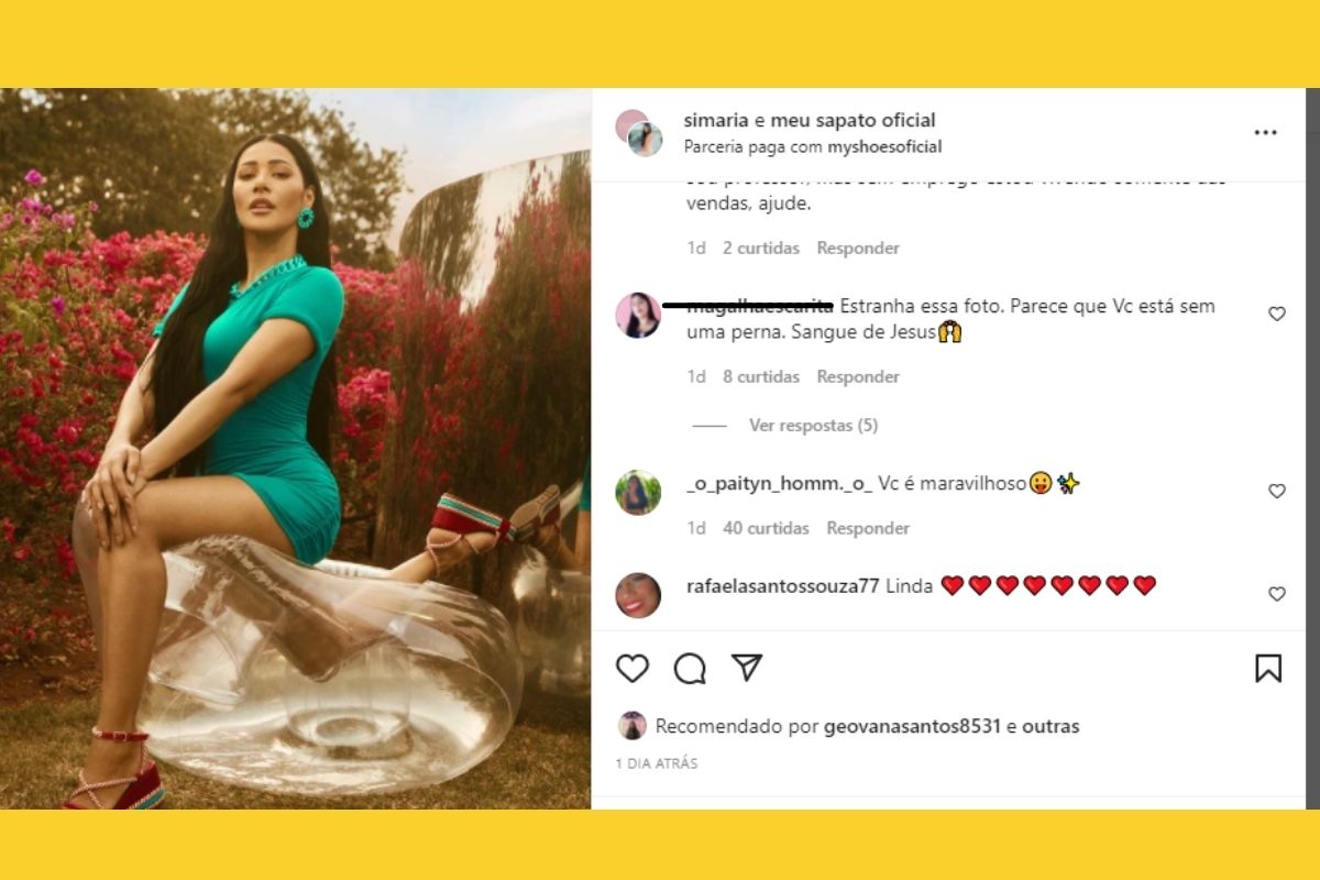 Internautas estranham a foto de Simaria - Reprodução Instagram