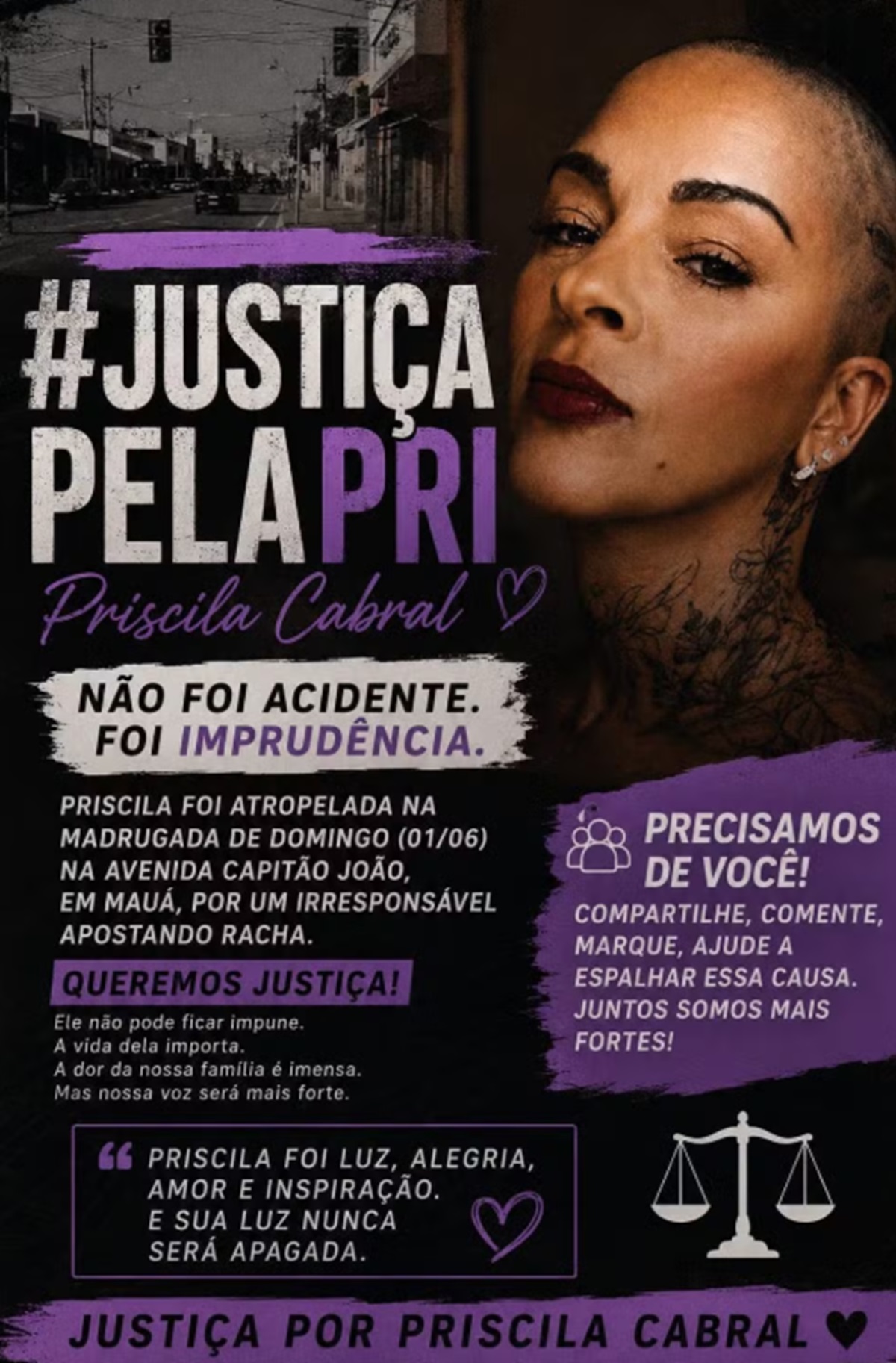 Quem era Priscila, mãe de duas filhas que morreu atropelada. Imagem: Redes sociais