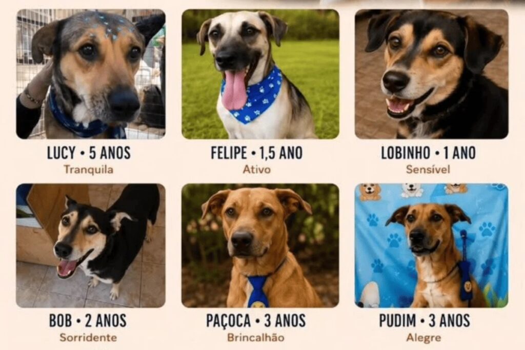 Seis cachorros buscam novo lar; tutora com câncer teme abandono. Imagem: Divulgação