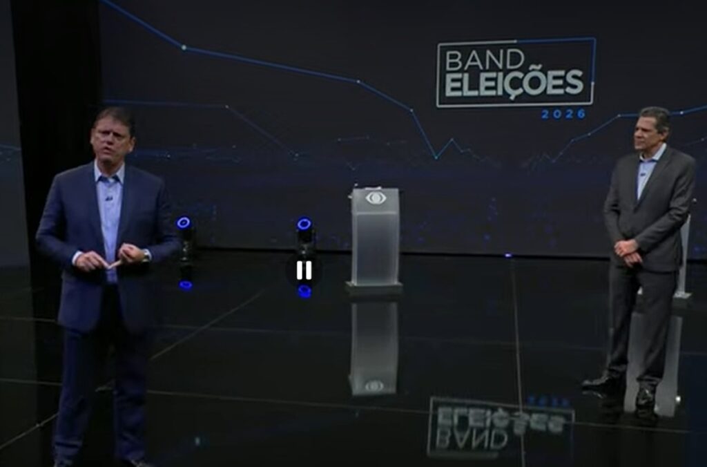 Tarcísio de Freitas tem 50,6% contra 33,6% de Haddad,diz Ideia/ACSP. Imagem: Reprodução Band