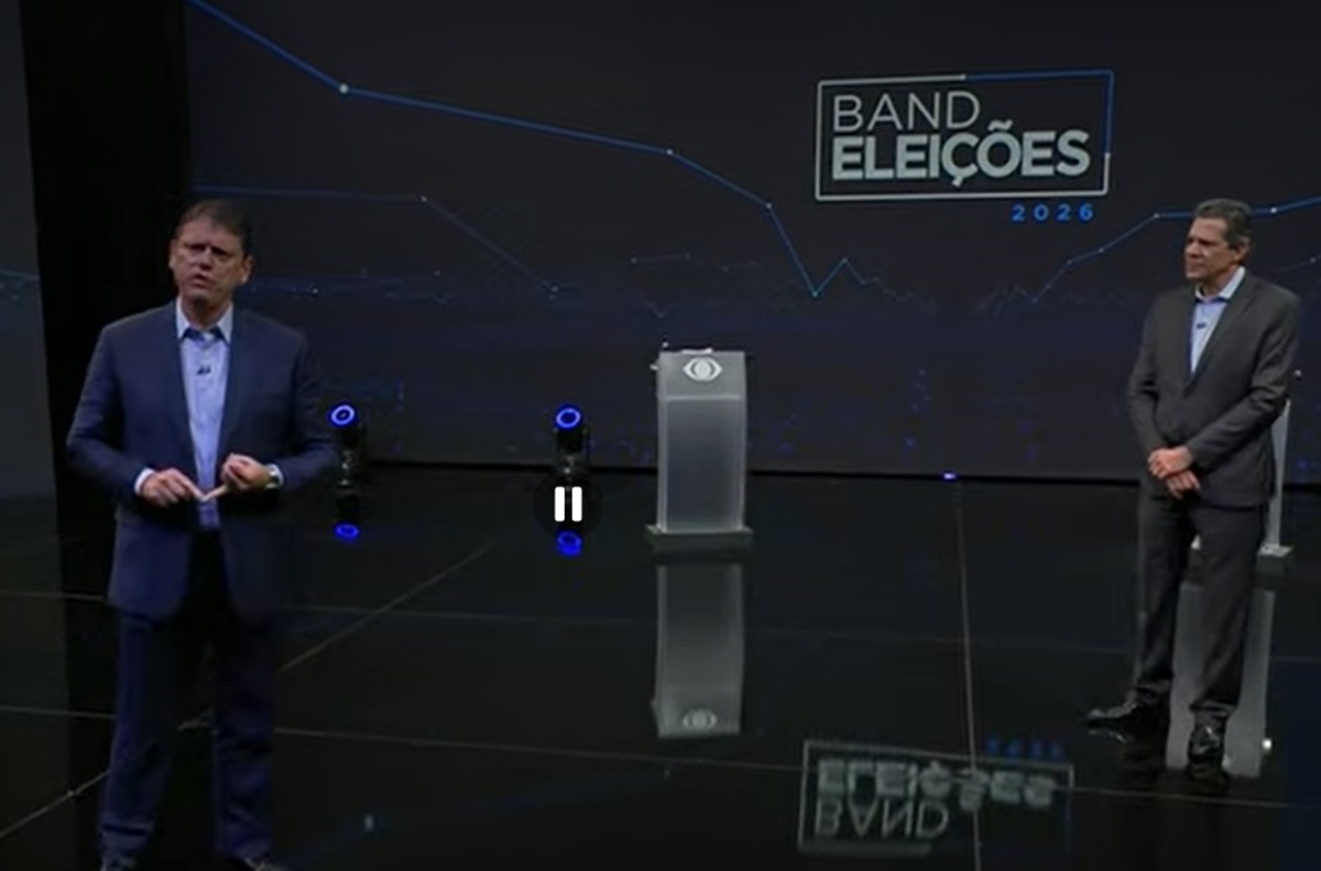 Tarcísio de Freitas tem 50,6% contra 33,6% de Haddad,diz Ideia/ACSP. Imagem: Reprodução Band