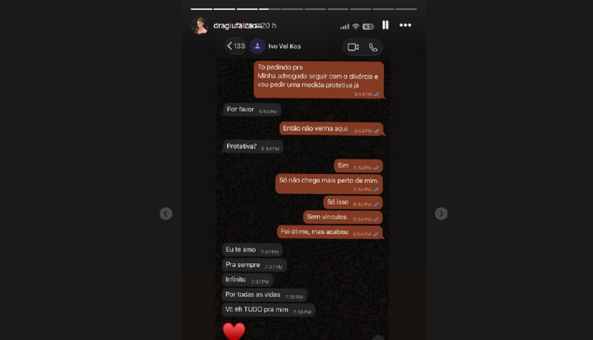 ‘Eu te amo para sempre’, diz Ivo Kos antes de agredir Giullia